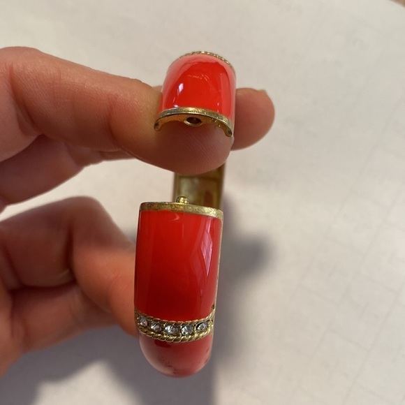 J. Crew gold and Pavé crystal orange contemporary magnetic clasp bangle bracelet - Picture 4 of 6